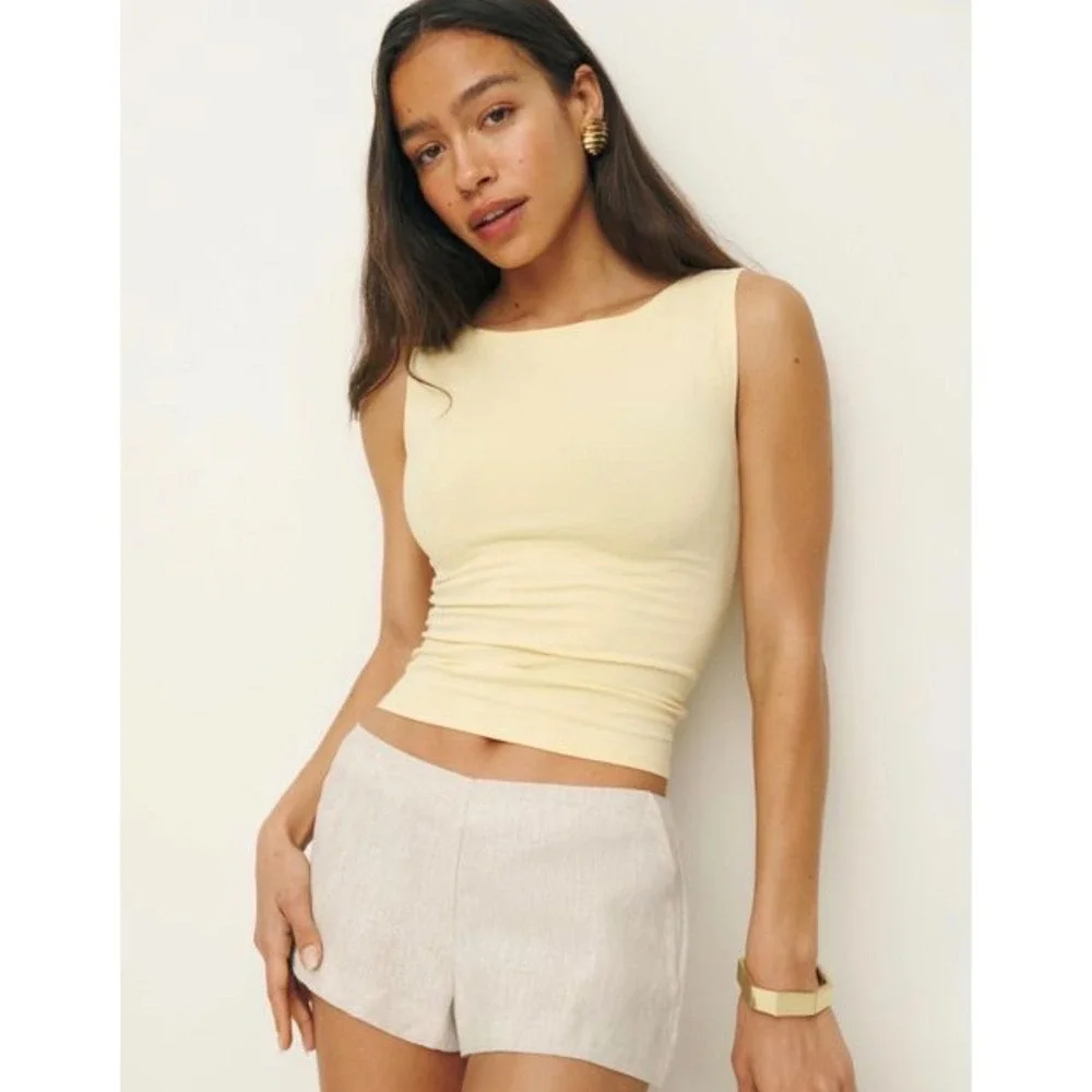 Reformation 100% Linen Old Money Natural Ecru Shorts Retro Boho Preppy 0